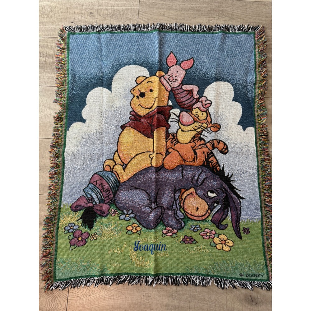 Vintage         Disney Winnie the Pooh Tapestry Throw Blanket Eeyore Tigger USA